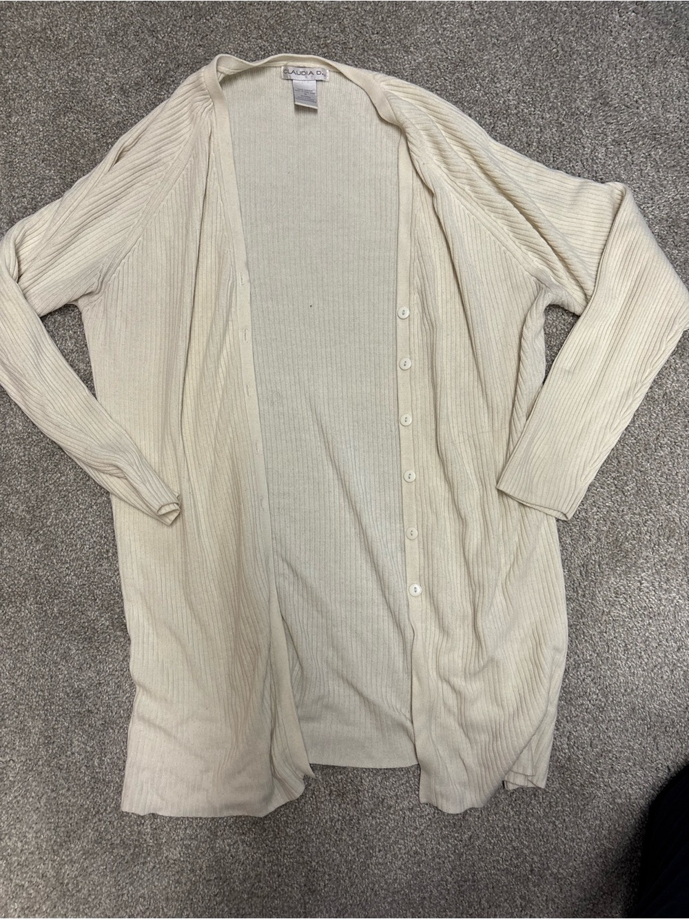 Aqua Cream Ribbed Longline Button Cardigan